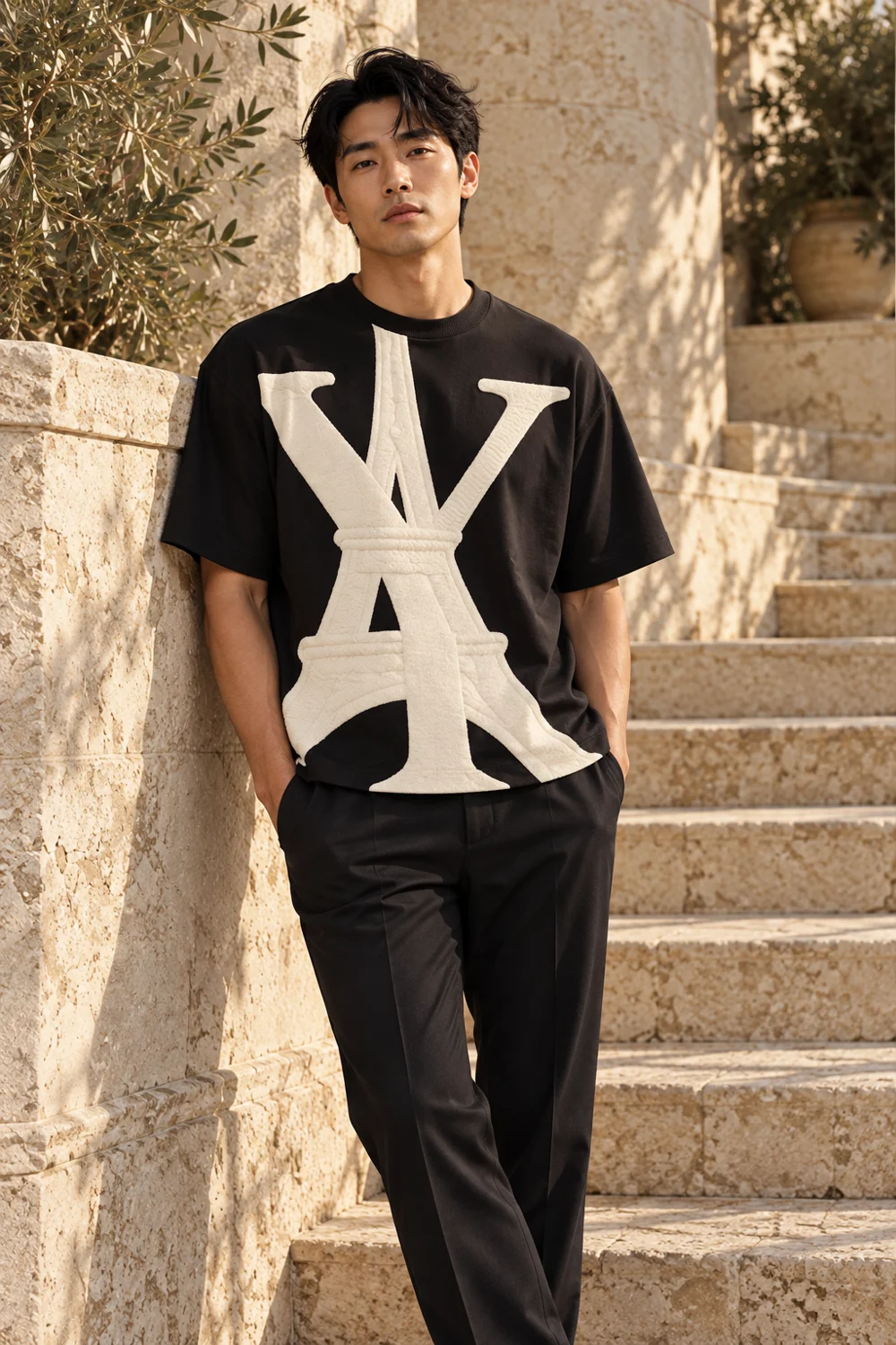 Campaign image — Eiffel Statement Tee in Black, front view